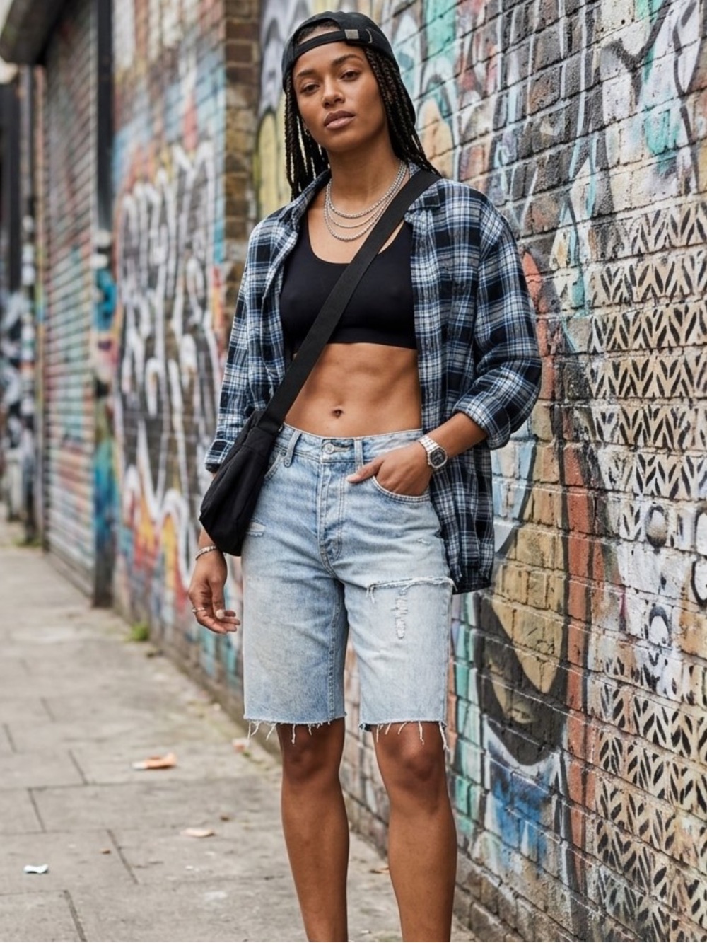 Ksubi Brooklyn Ripped Denim Bermuda Shorts 24 Blue Relaxed Mid Rise Long Jorts